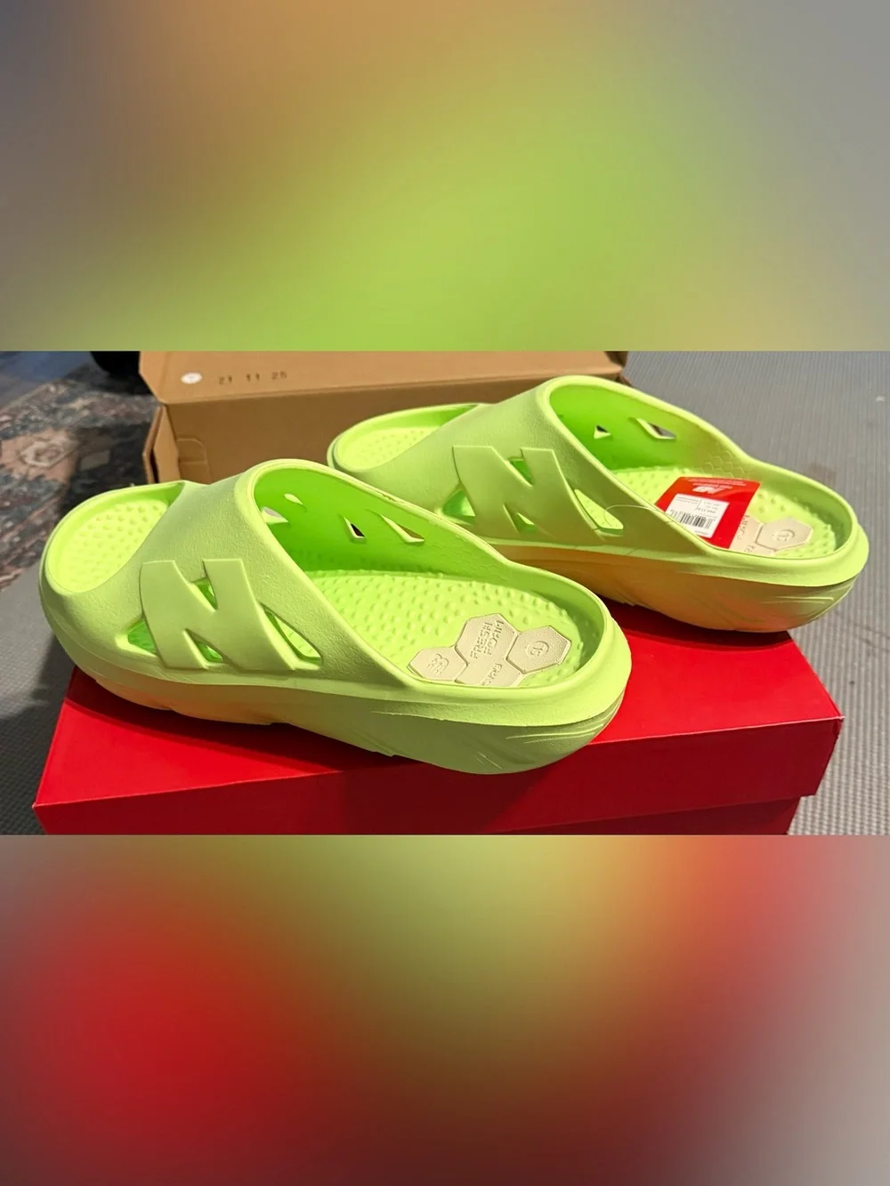 New Balance Mens Neon Lime Recovery Slides size 11